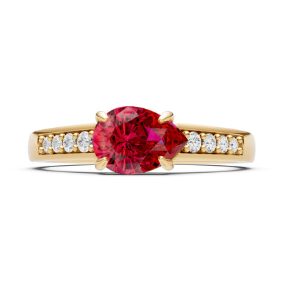 Ruby East West Pear Gemstone Ring with Accents