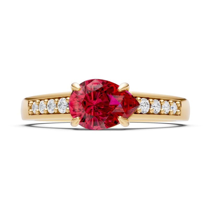 Ruby East West Pear Gemstone Ring with Accents