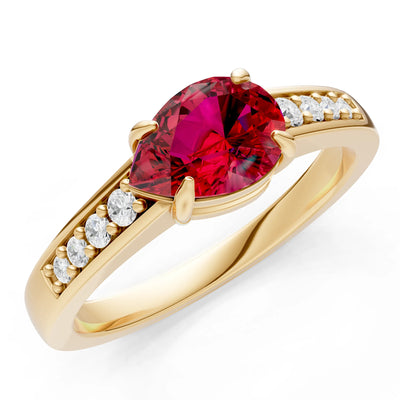 Ruby East West Pear Gemstone Ring with Accents