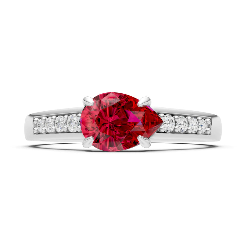 Ruby East West Pear Gemstone Ring with Accents