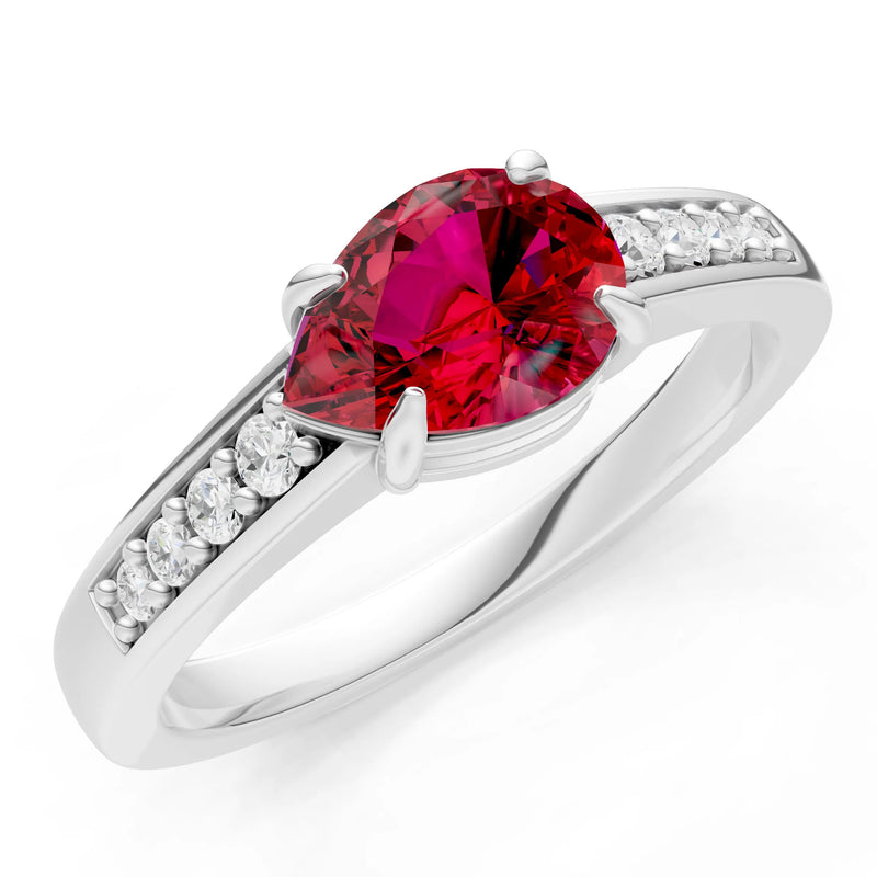 Ruby East West Pear Gemstone Ring with Accents