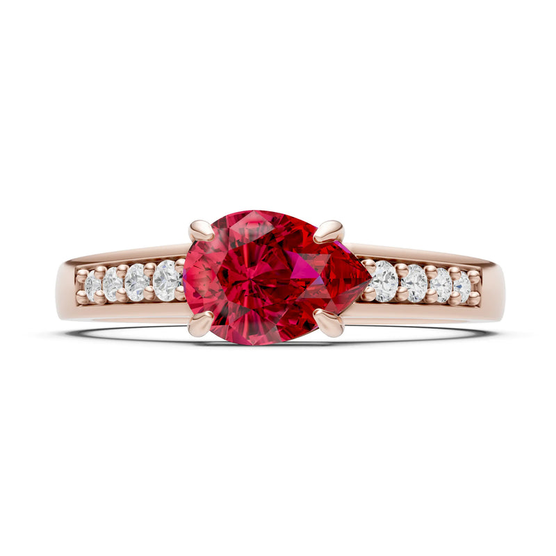 Ruby East West Pear Gemstone Ring with Accents