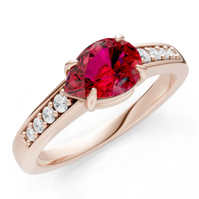 Ruby East West Pear Gemstone Ring with Accents