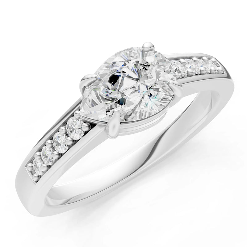 Diamond East West Pear Gemstone Ring with Accents