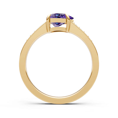 Amethyst East West Pear Gemstone Ring with Accents