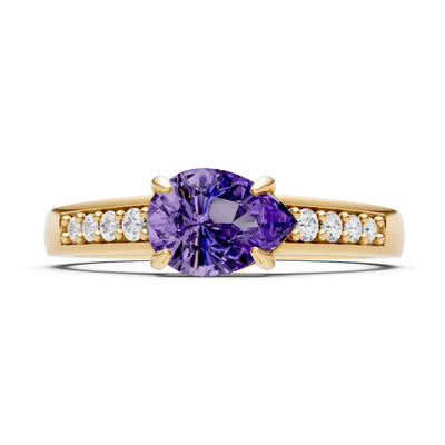 Amethyst East West Pear Gemstone Ring with Accents