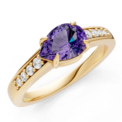 Amethyst East West Pear Gemstone Ring with Accents
