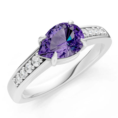 East West Pear Gemstone Ring with Accents