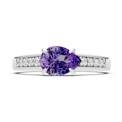 Amethyst East West Pear Gemstone Ring with Accents