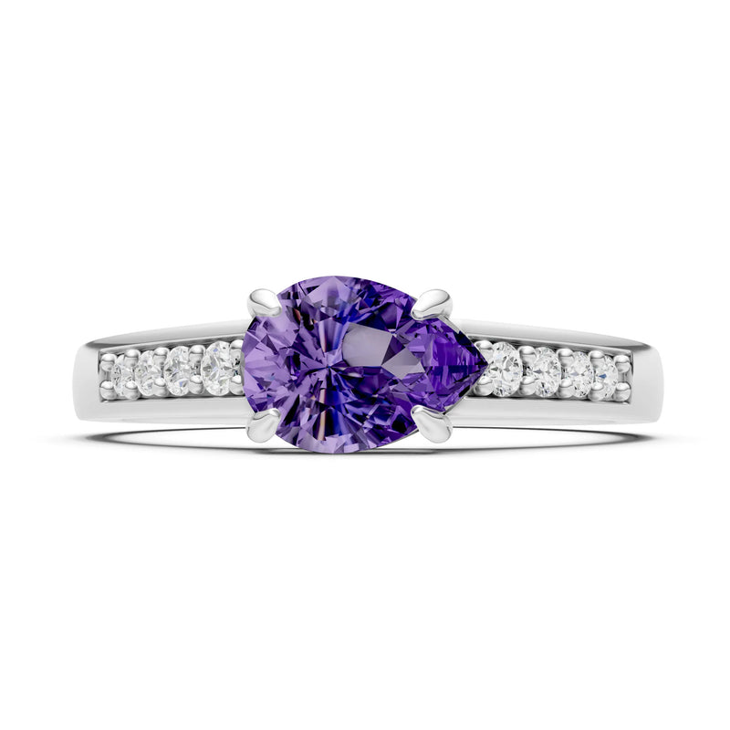 Amethyst East West Pear Gemstone Ring with Accents