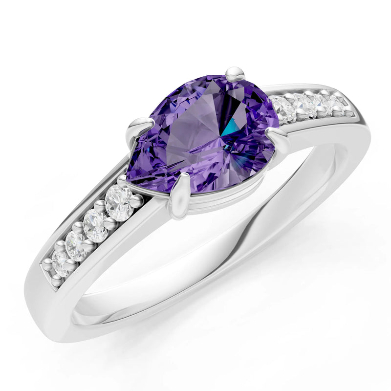 Amethyst East West Pear Gemstone Ring with Accents