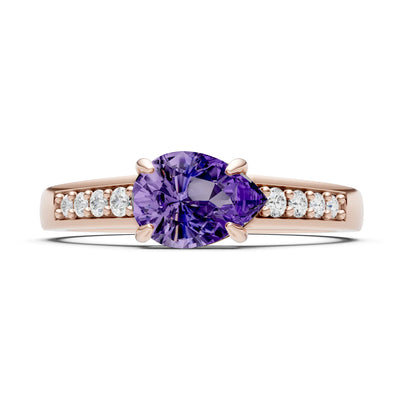 Amethyst East West Pear Gemstone Ring with Accents
