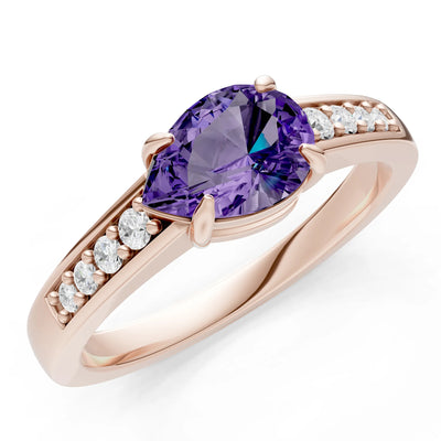 Amethyst East West Pear Gemstone Ring with Accents
