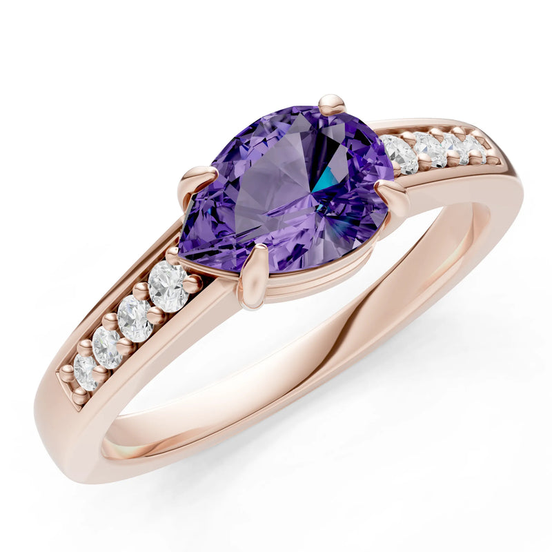 Amethyst East West Pear Gemstone Ring with Accents