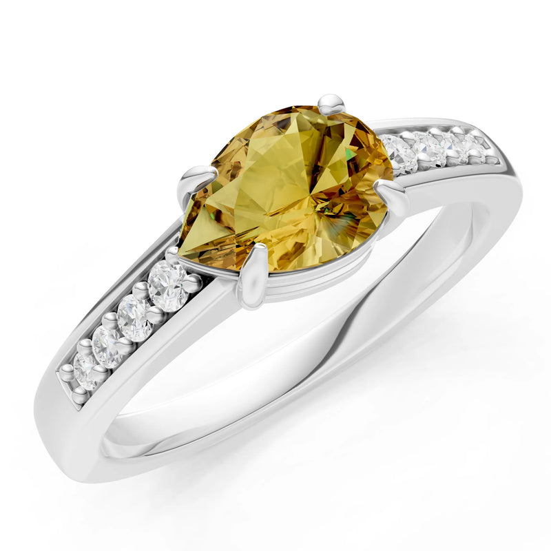 Citrine East West Pear Gemstone Ring with Accents