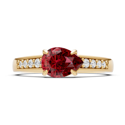 Garnet East West Pear Gemstone Ring with Accents