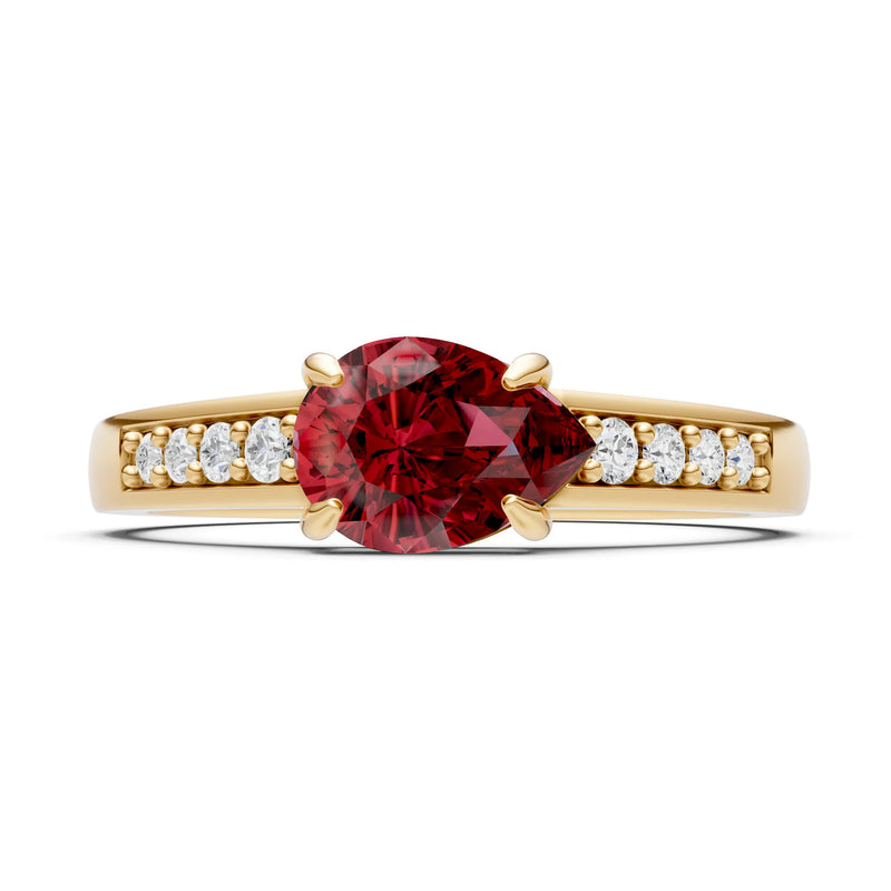 Garnet East West Pear Gemstone Ring with Accents
