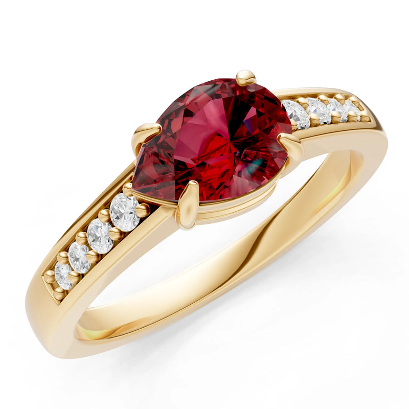 Garnet East West Pear Gemstone Ring with Accents