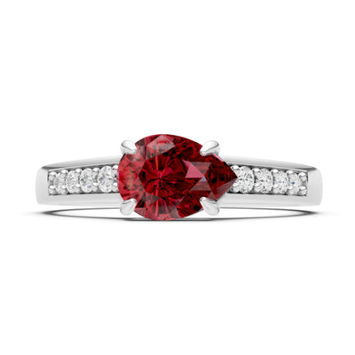 Garnet East West Pear Gemstone Ring with Accents