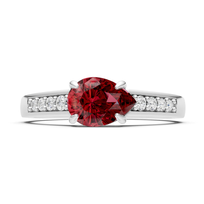 Garnet East West Pear Gemstone Ring with Accents