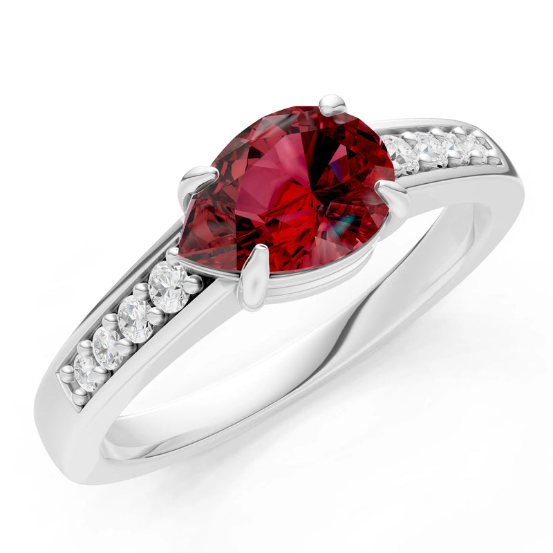 Garnet East West Pear Gemstone Ring with Accents