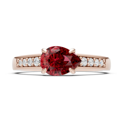 Garnet East West Pear Gemstone Ring with Accents