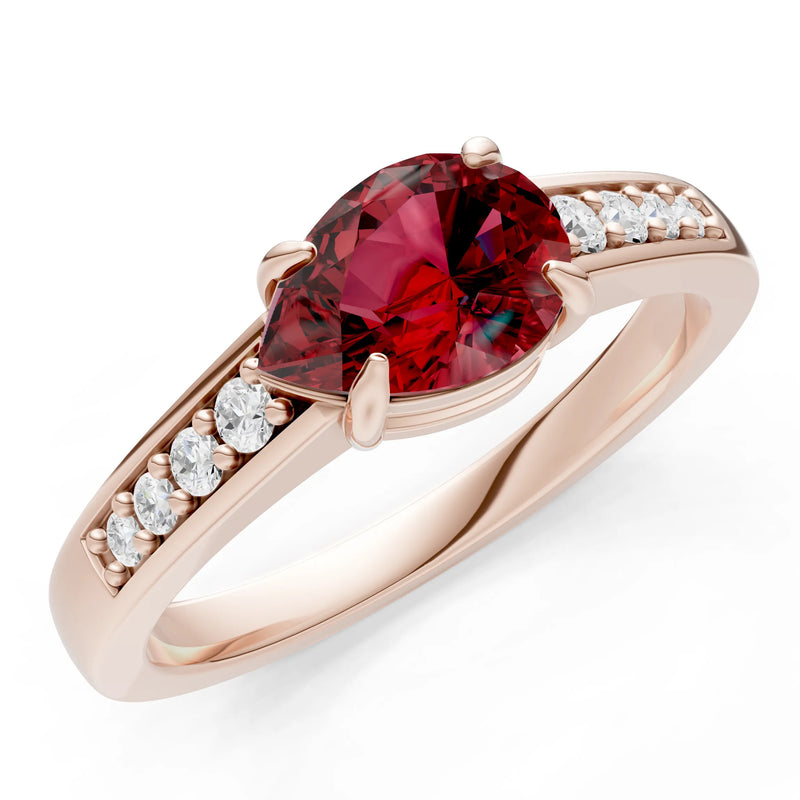 Garnet East West Pear Gemstone Ring with Accents