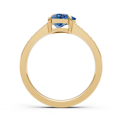 London Blue Topaz East West Pear Gemstone Ring with Accents