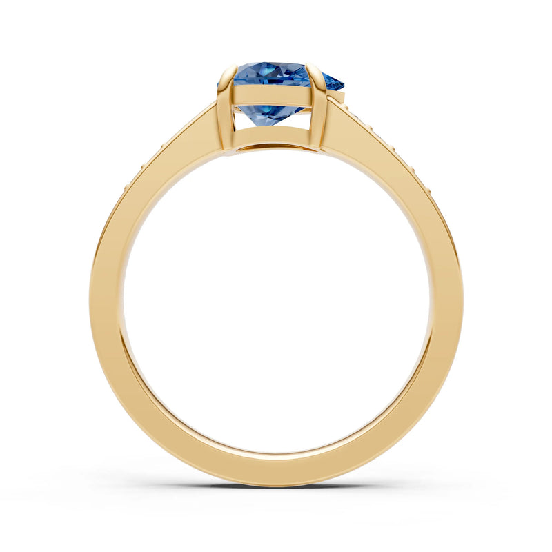London Blue Topaz East West Pear Gemstone Ring with Accents