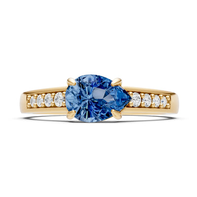 London Blue Topaz East West Pear Gemstone Ring with Accents