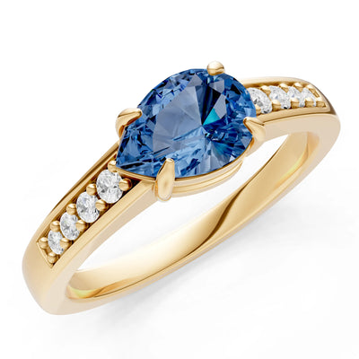 London Blue Topaz East West Pear Gemstone Ring with Accents