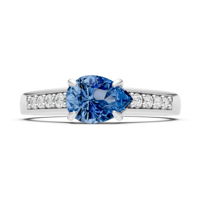 London Blue Topaz East West Pear Gemstone Ring with Accents