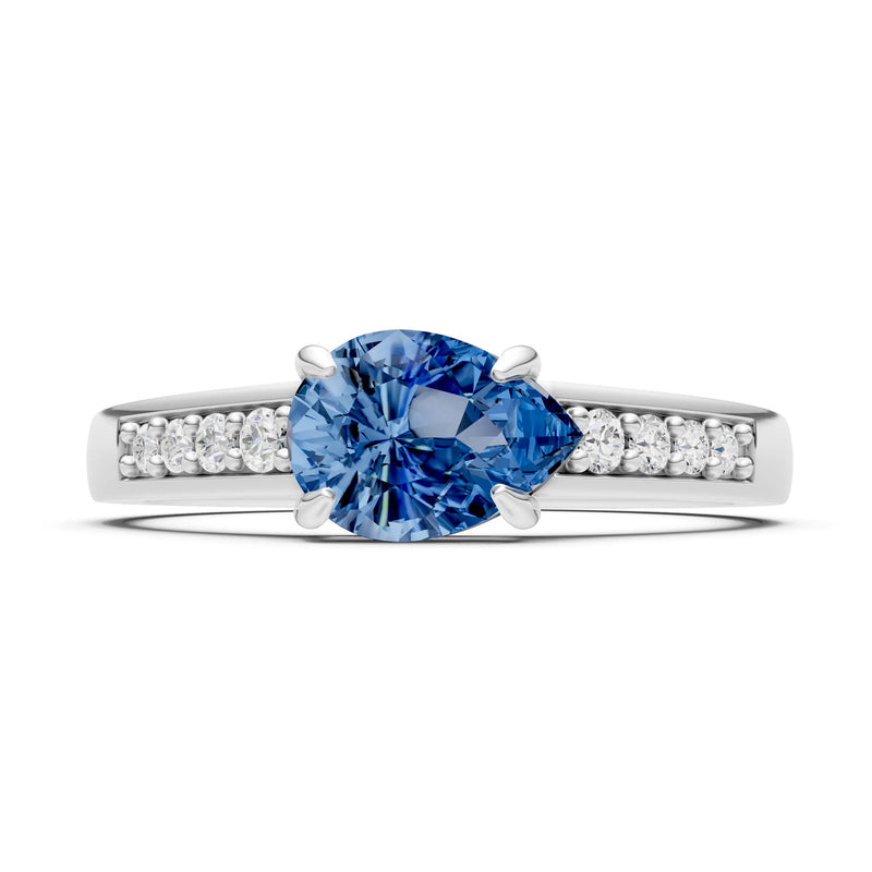 London Blue Topaz East West Pear Gemstone Ring with Accents