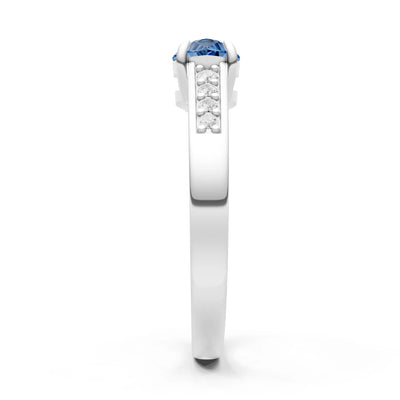 London Blue Topaz East West Pear Gemstone Ring with Accents