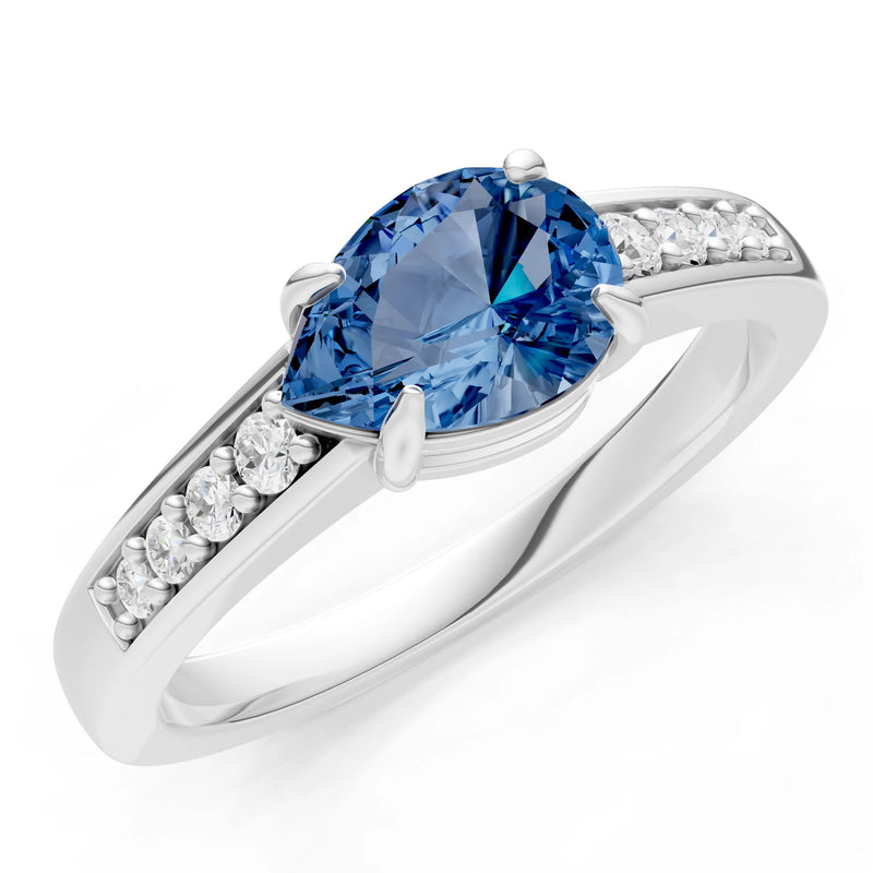London Blue Topaz East West Pear Gemstone Ring with Accents