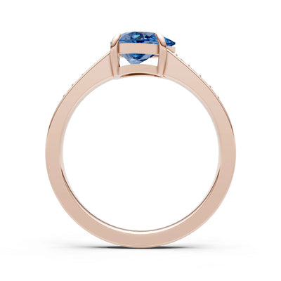 London Blue Topaz East West Pear Gemstone Ring with Accents