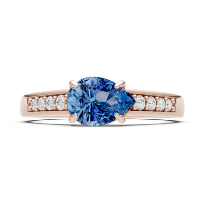 London Blue Topaz East West Pear Gemstone Ring with Accents