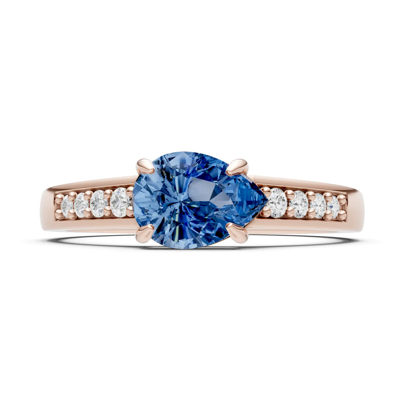 London Blue Topaz East West Pear Gemstone Ring with Accents
