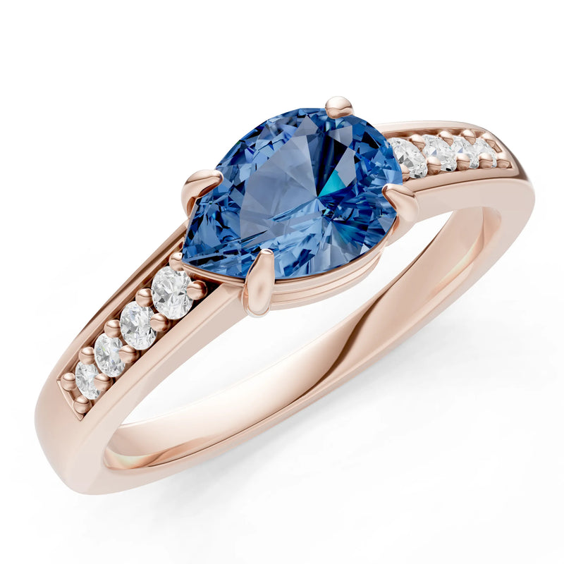 London Blue Topaz East West Pear Gemstone Ring with Accents