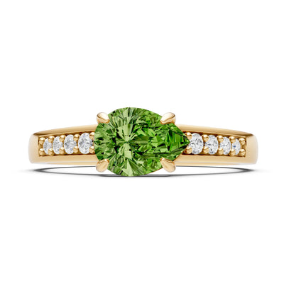 Peridot East West Pear Gemstone Ring with Accents