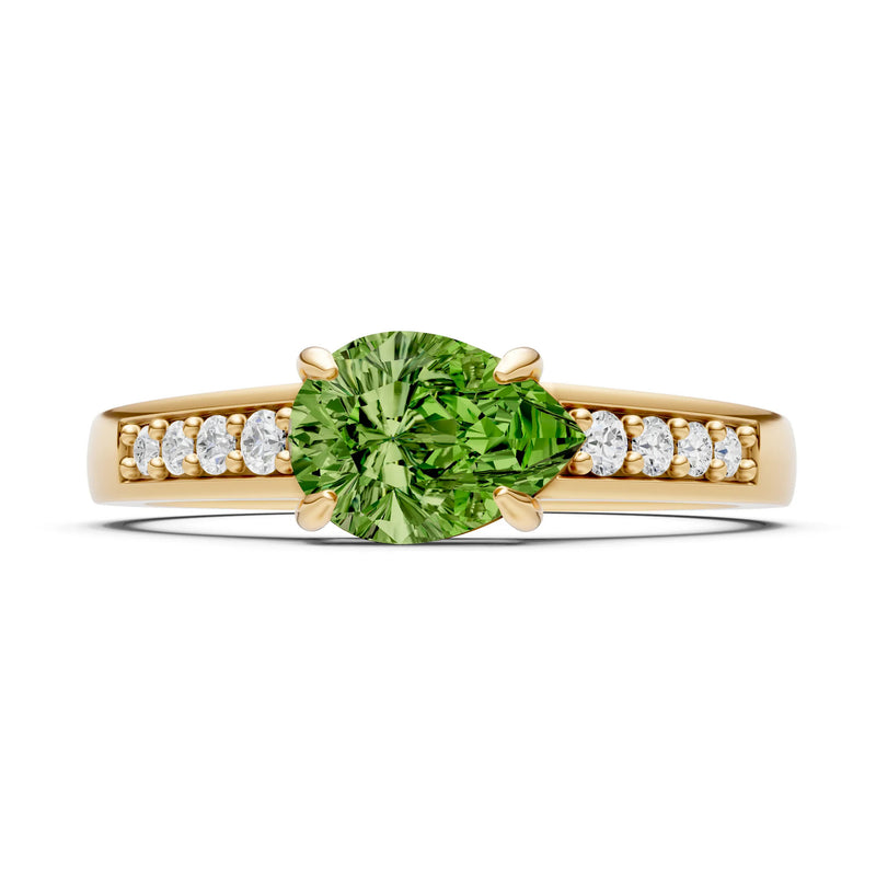 Peridot East West Pear Gemstone Ring with Accents