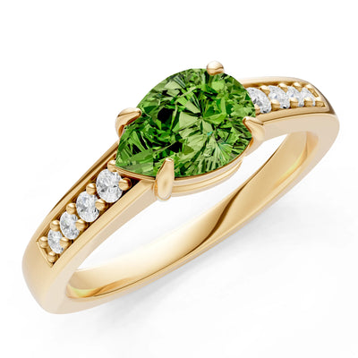 Peridot East West Pear Gemstone Ring with Accents