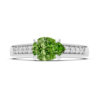 Peridot East West Pear Gemstone Ring with Accents