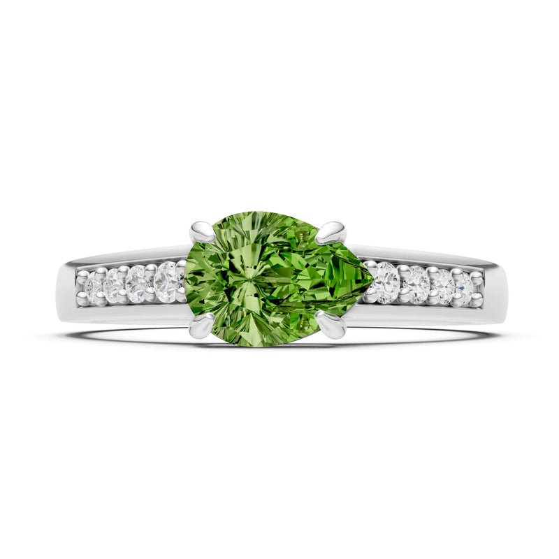 Peridot East West Pear Gemstone Ring with Accents
