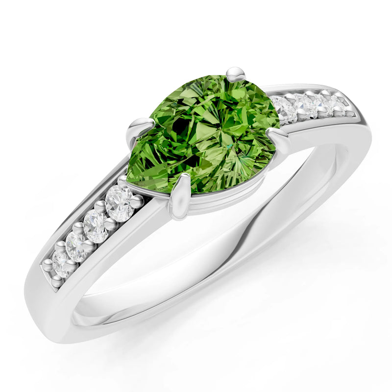 Peridot East West Pear Gemstone Ring with Accents