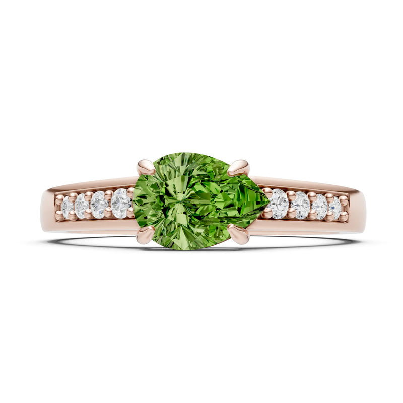 Peridot East West Pear Gemstone Ring with Accents