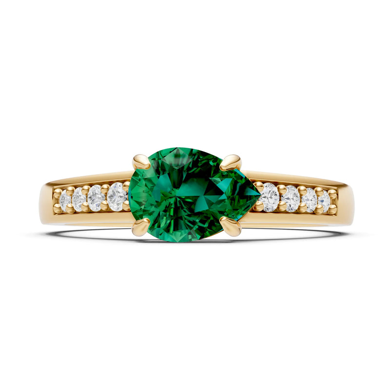 Emerald East West Pear Gemstone Ring with Accents