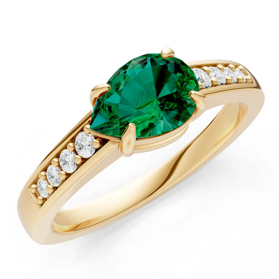 Emerald East West Pear Gemstone Ring with Accents