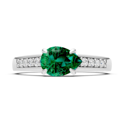 Emerald East West Pear Gemstone Ring with Accents