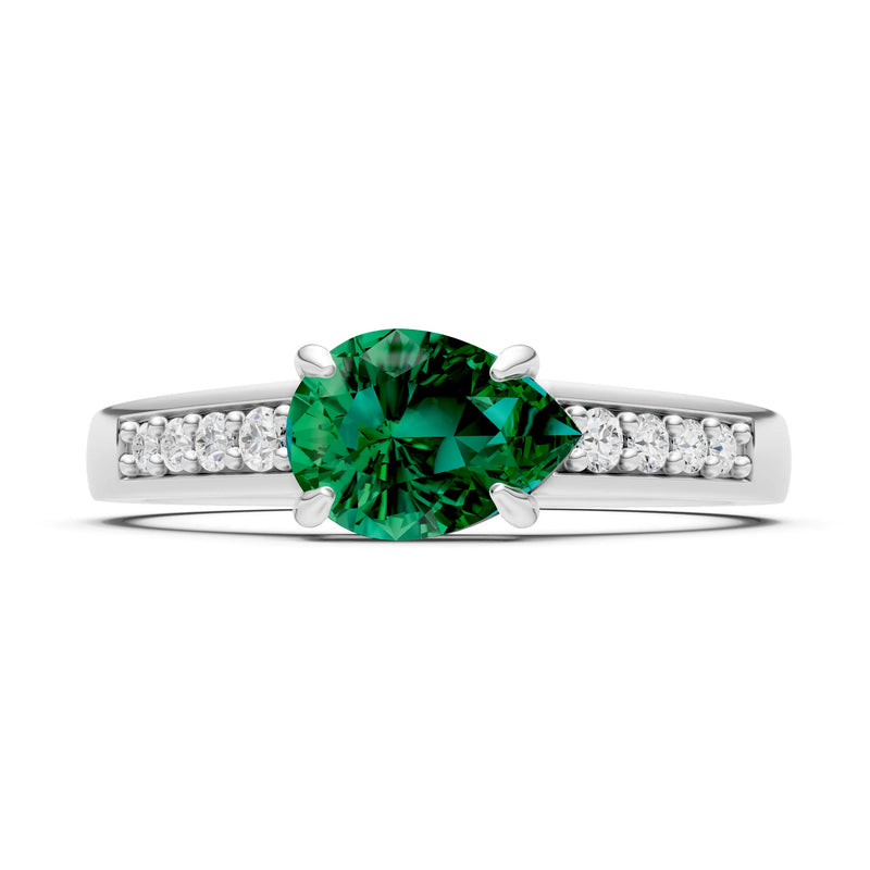 Emerald East West Pear Gemstone Ring with Accents